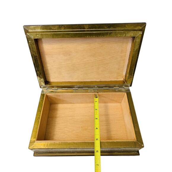 Vintage 12” Brass Casket Box Jewelry Dresser Parlor Trinket Home Decor - Picture 5 of 16